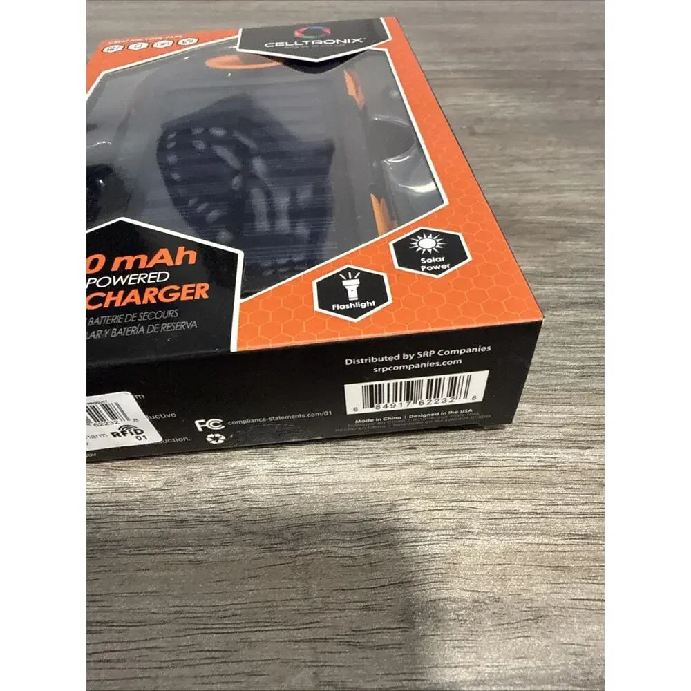 Celltronix 5,000 mAh Solar/Cable Portable Charger and Flashlight - Black/Orange